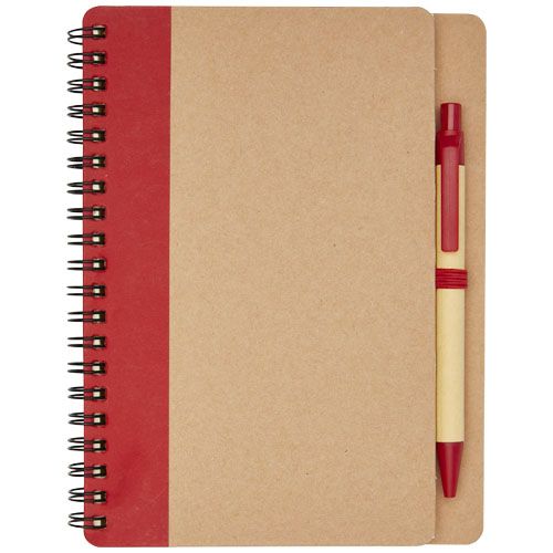 natural/rojo Libreta de papel reciclado con bolígrafo