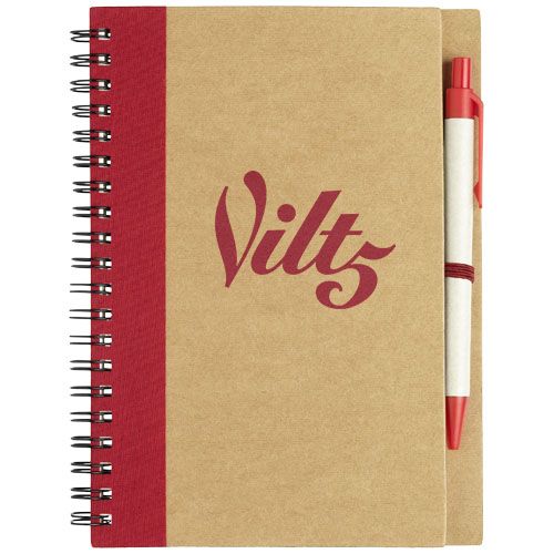 natural/rojo Libreta de papel reciclado con bolígrafo