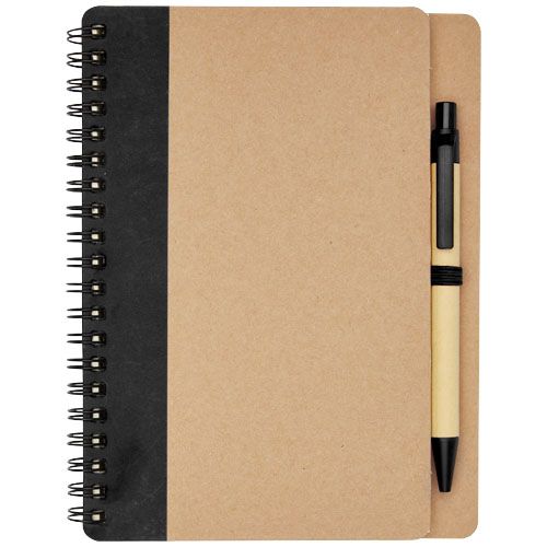 natural/negro Libreta de papel reciclado con bolígrafo
