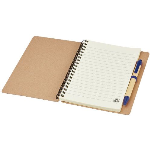 natural/azul marino Libreta de papel reciclado con bolígrafo