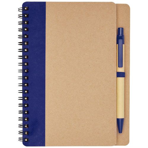 natural/azul marino Libreta de papel reciclado con bolígrafo