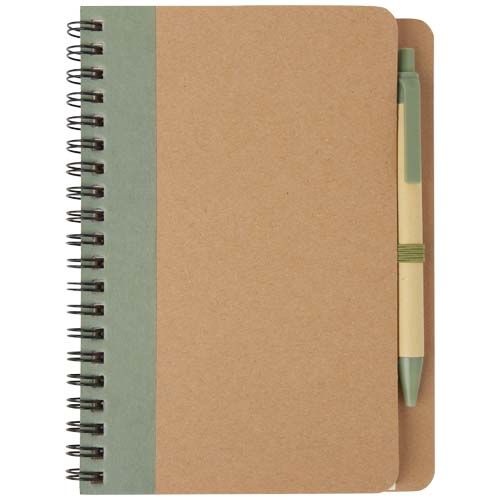 verde follaje/natural Libreta de papel reciclado con bolígrafo