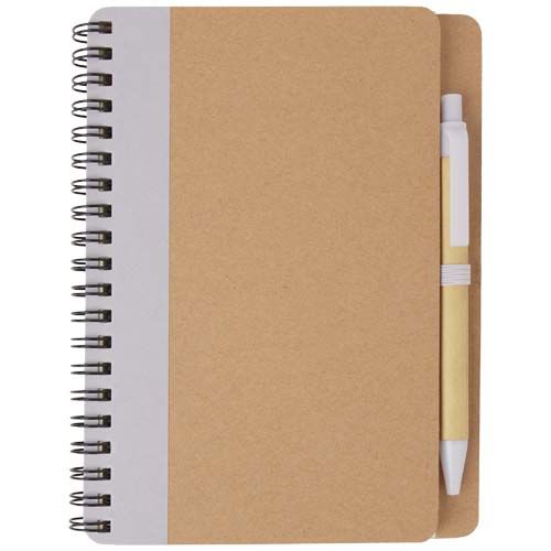 lila/natural Libreta de papel reciclado con bolígrafo