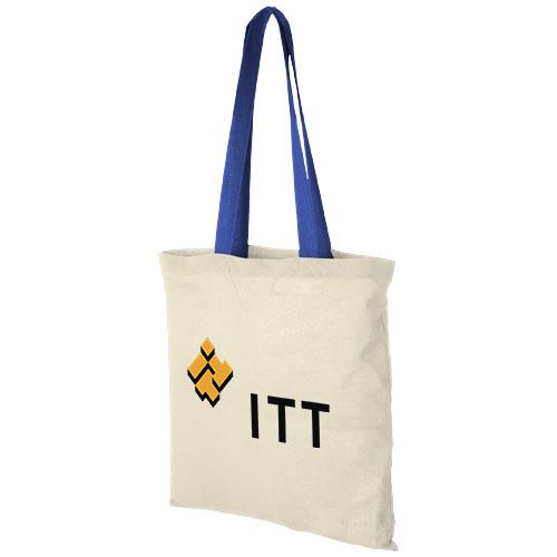 natural/azulón Bolsa Tote de algodón 100 g/m² con asas largas contrastadas