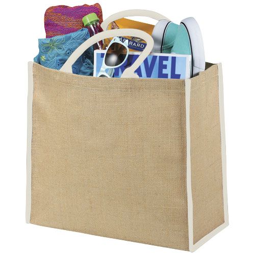 Bolsa Tote de yute con bordes contrastados 