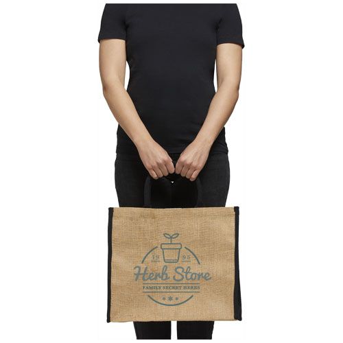 Bolsa Tote de yute con bordes contrastados 