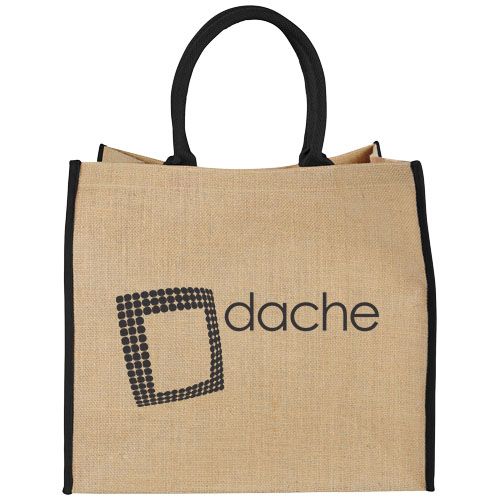 natural/negro Bolsa Tote de yute con bordes contrastados