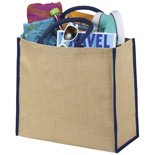 Bolsa Tote de yute con bordes contrastados 