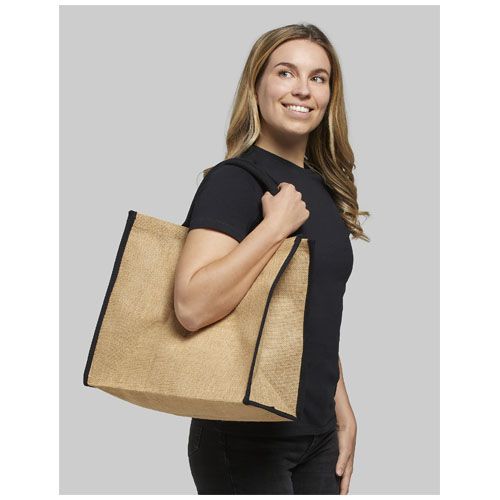 Bolsa Tote de yute con bordes contrastados 