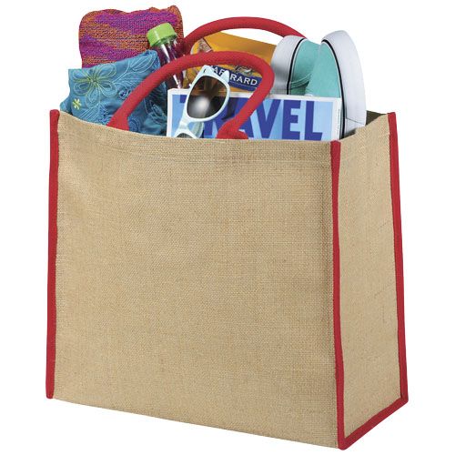 Bolsa Tote de yute con bordes contrastados 