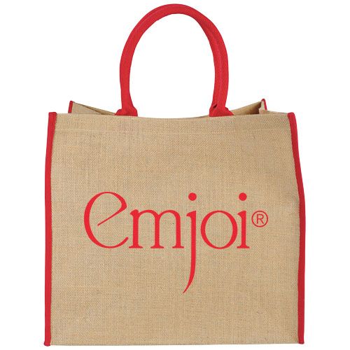 natural/rojo Bolsa Tote de yute con bordes contrastados