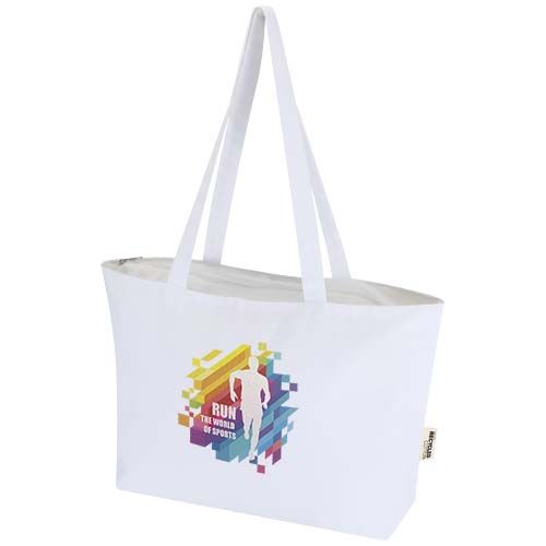white Bolsa Tote de algodón 320 g/m² con cremallera Ningbo
