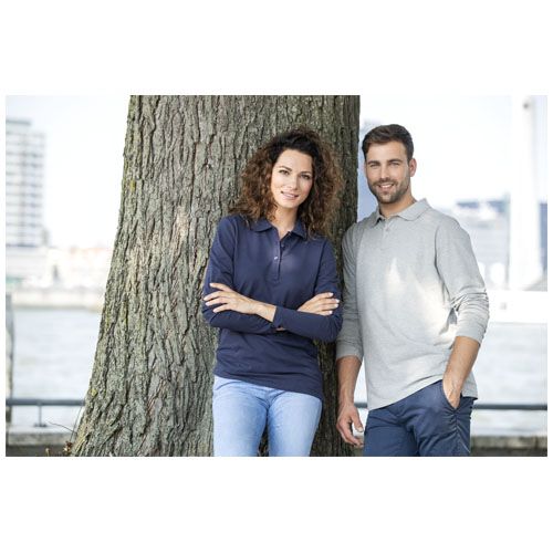 gris mezclado Polo de manga larga para mujer