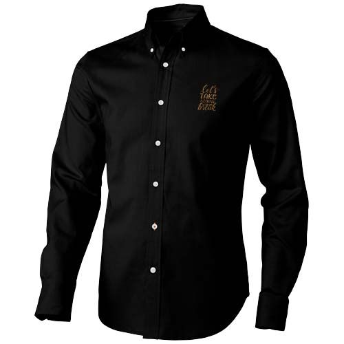 black Camisa tipo Oxford de manga larga para hombre