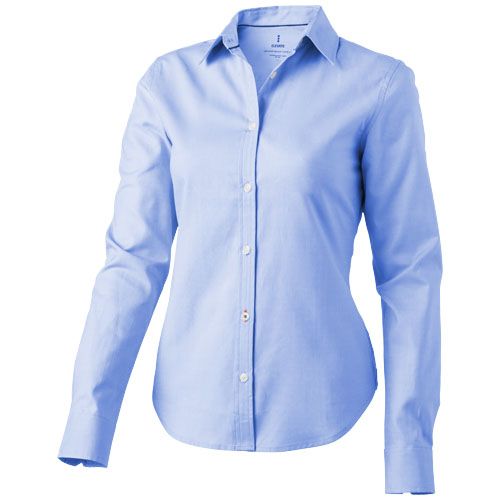azul claro Camisa tipo Oxford de manga larga de mujer