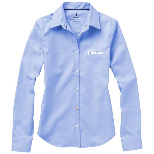 azul claro Camisa tipo Oxford de manga larga de mujer