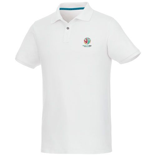 white Polo de manga corta de material reciclado orgánico para hombre