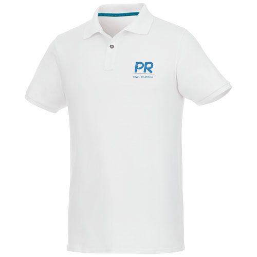 white Polo de manga corta de material reciclado orgánico para hombre