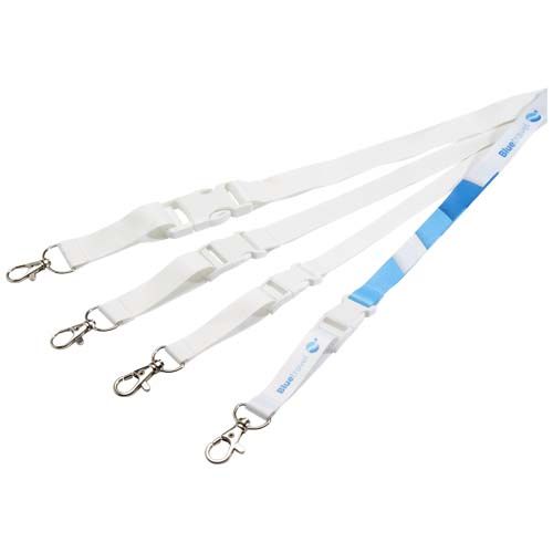 white Bucks lanyard en sublimación con hebilla de seguridad desmontable