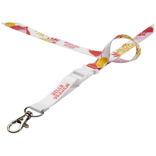 white Balta lanyard en sublimación con hebilla desmontable y cierre de seguridad