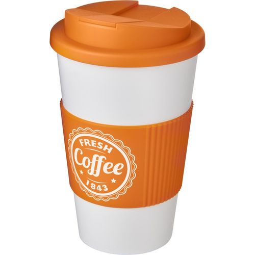 blanco/naranja Americano® vaso 350 ml con agarre y tapa antigoteo