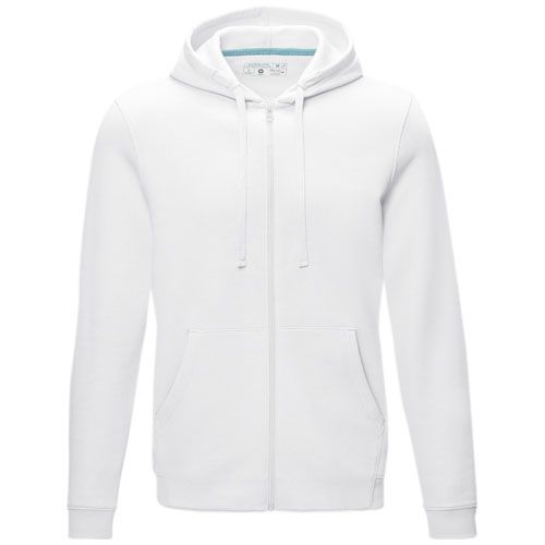 white Sudadera con capucha y cremallera completa de orgánico para hombre