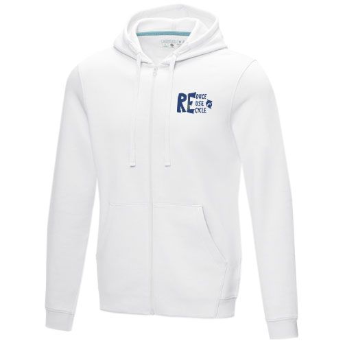 white Sudadera con capucha y cremallera completa de orgánico para hombre