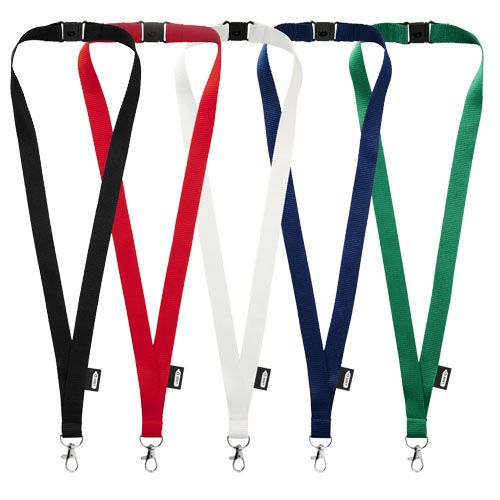 white Lanyard de PET reciclado con cierre independiente