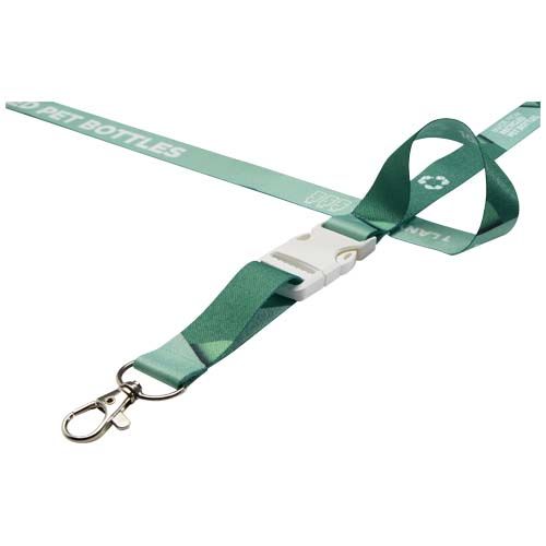 white Bucks lanyard en sublimación de PET reciclado con hebilla de seguridad desmontable