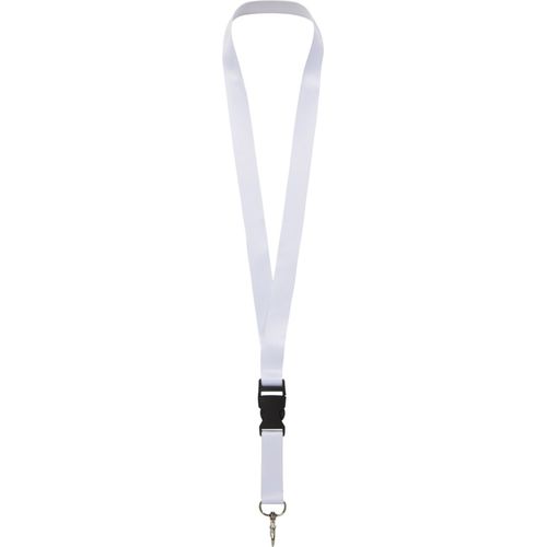 white Bucks lanyard en sublimación de PET reciclado con hebilla de seguridad desmontable