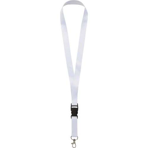white Bucks lanyard en sublimación de PET reciclado con hebilla de seguridad desmontable