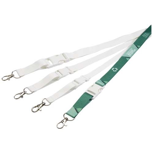 white Bucks lanyard en sublimación de PET reciclado con hebilla de seguridad desmontable