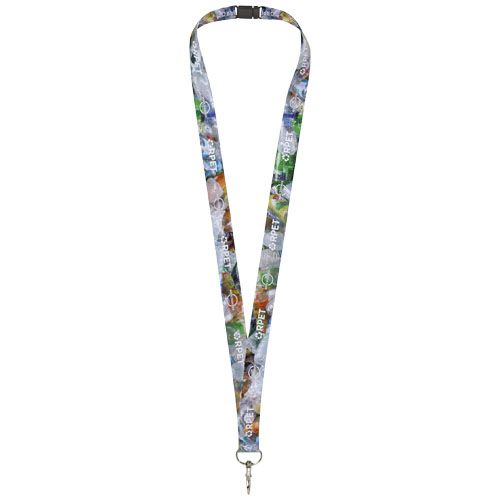 negro/blanco Addie lanyard en sublimación de PET reciclado con cierre de seguridad