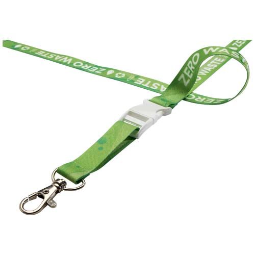 white Balta lanyard en sublimación de PET reciclado con hebilla desmontable y cierre de seguridad