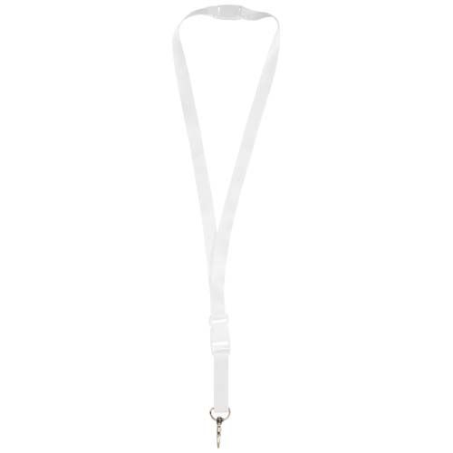 white Balta lanyard en sublimación de PET reciclado con hebilla desmontable y cierre de seguridad