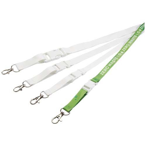 white Balta lanyard en sublimación de PET reciclado con hebilla desmontable y cierre de seguridad