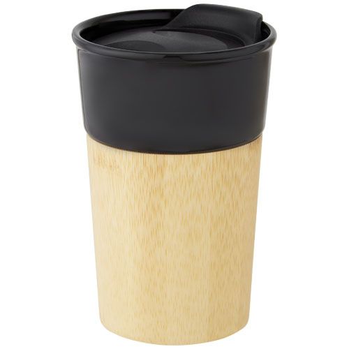 Taza de porcelana de 320 ml con pared exterior de bambú 
