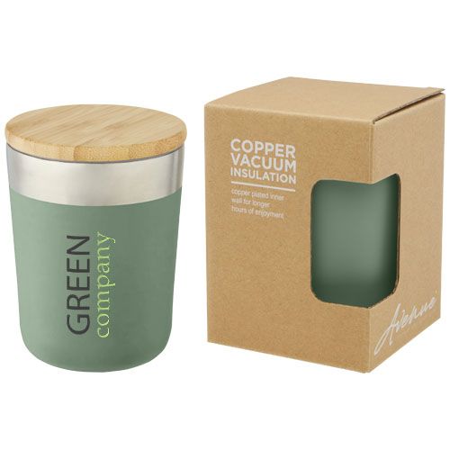 Vaso de 330 ml de acero inoxidable con aislamiento al vacío de cobre y tapa de bambú 