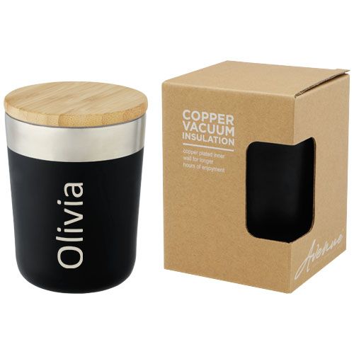 Vaso de 330 ml de acero inoxidable con aislamiento al vacío de cobre y tapa de bambú 