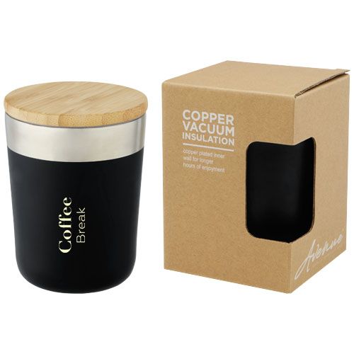 Vaso de 330 ml de acero inoxidable con aislamiento al vacío de cobre y tapa de bambú 