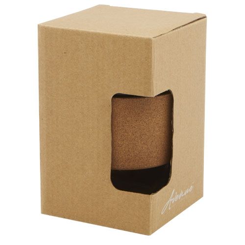 Vaso de vidrio borosilicato de 360 ml con agarre de corcho y tapa de silicona 