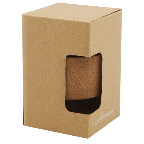 Vaso de vidrio borosilicato de 360 ml con agarre de corcho y tapa de silicona 