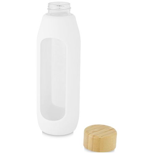white Botella de vidrio borosilicato con agarre de silicona de 600 ml