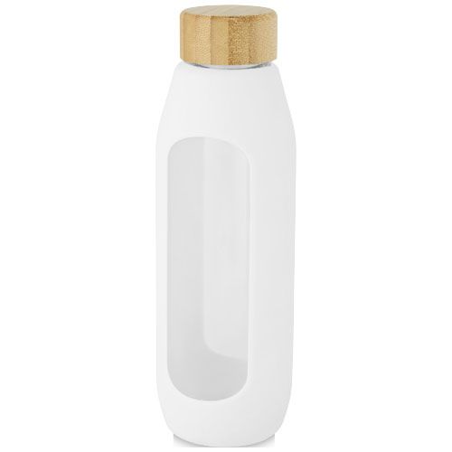 white Botella de vidrio borosilicato con agarre de silicona de 600 ml