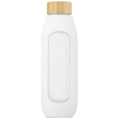 white Botella de vidrio borosilicato con agarre de silicona de 600 ml
