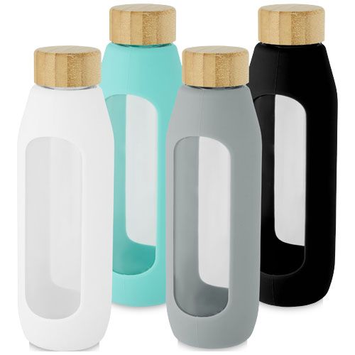 Botella de vidrio borosilicato con agarre de silicona de 600 ml  