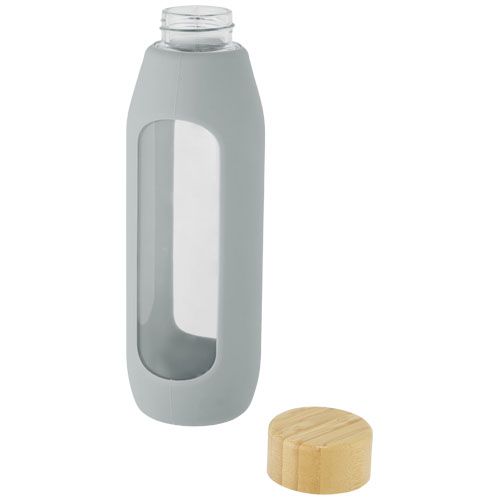 gray Botella de vidrio borosilicato con agarre de silicona de 600 ml