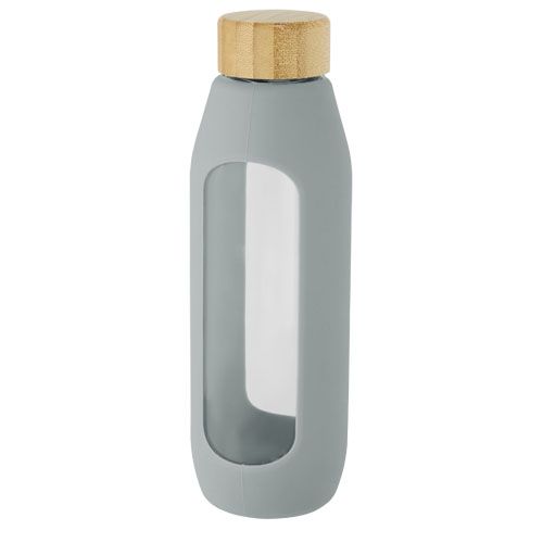 gray Botella de vidrio borosilicato con agarre de silicona de 600 ml