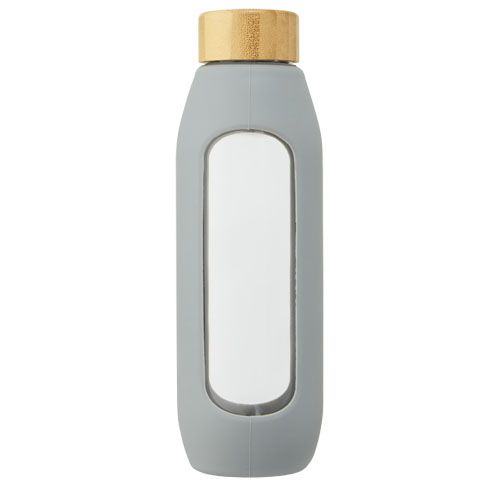 gray Botella de vidrio borosilicato con agarre de silicona de 600 ml