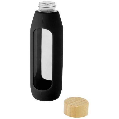 black Botella de vidrio borosilicato con agarre de silicona de 600 ml